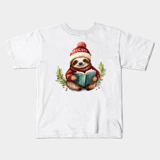 Christmas Sloth Reading Kids T-Shirt